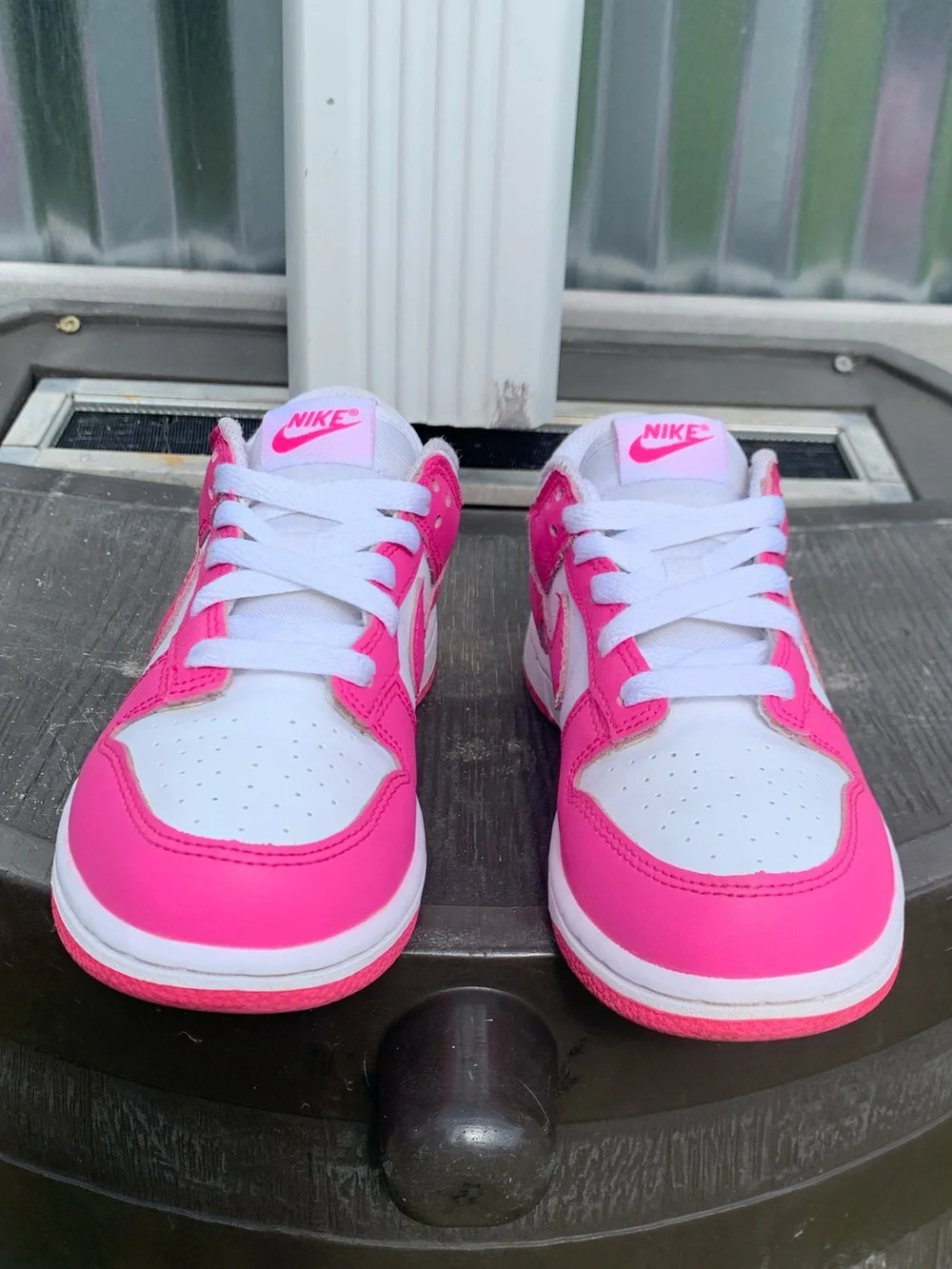 Kids Nike Pink and White Low-Top Dunk Sneakers Nike FB9108-102 Size 2Y